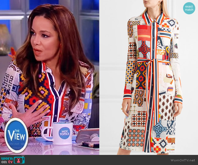 Tory Burch Laurence printed jersey midi dress worn by Sunny Hostin on The View