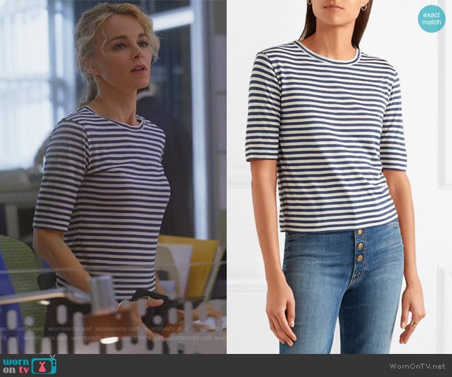 Vince Striped silk-blend jersey T-shirt worn by Lizzie Needham (Bojana Novakovic) on Instinct