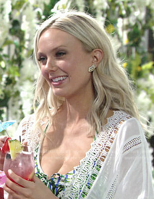 Abby’s striped lace-up swimsuit and cover-up on The Young and the Restless