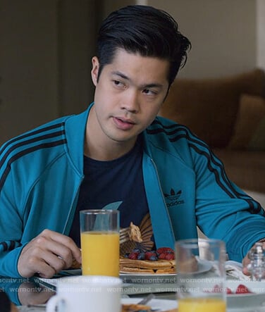 Zach’s green Adidas track jacket on 13 Reasons Why