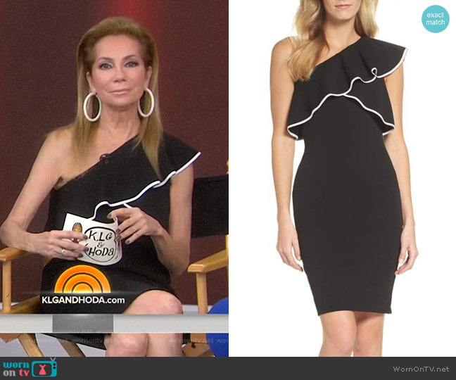 Adrianna Papell Crepe One-Shoulder Sheath Dress worn by Kathie Lee Gifford on Today