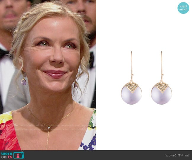 Alexis Bittar Origami Inlay Dangling Sphere Earring in Lilac worn by Brooke Logan (Katherine Kelly Lang) on The Bold and the Beautiful
