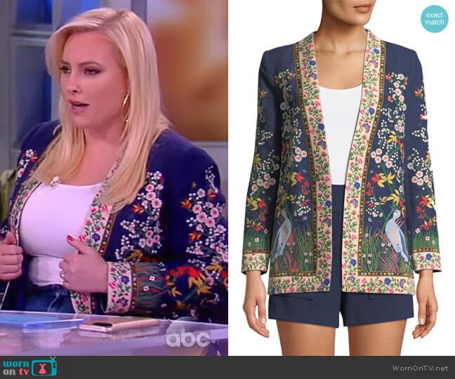 Alice + Olivia Jenice Floral-Embroidered Long Linen Blazer worn by Meghan McCain on The View