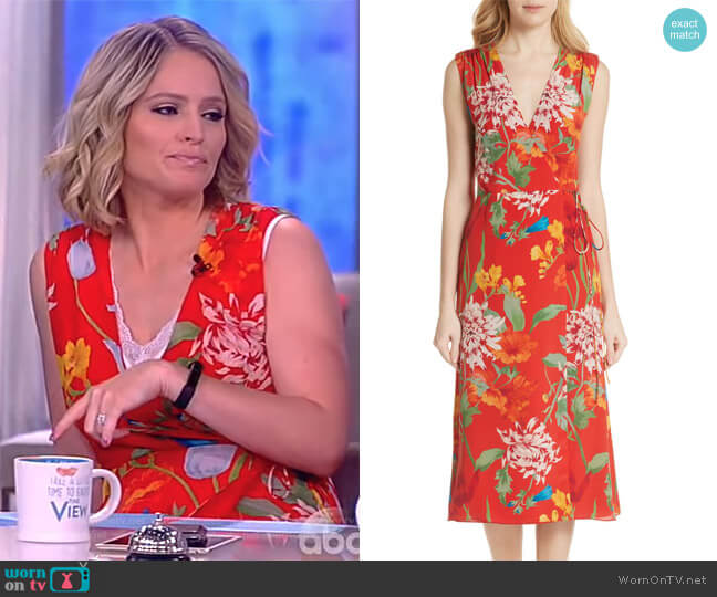 Alice + Olivia Tasia Floral Print Silk Wrap Dress worn by Sara Haines on The View