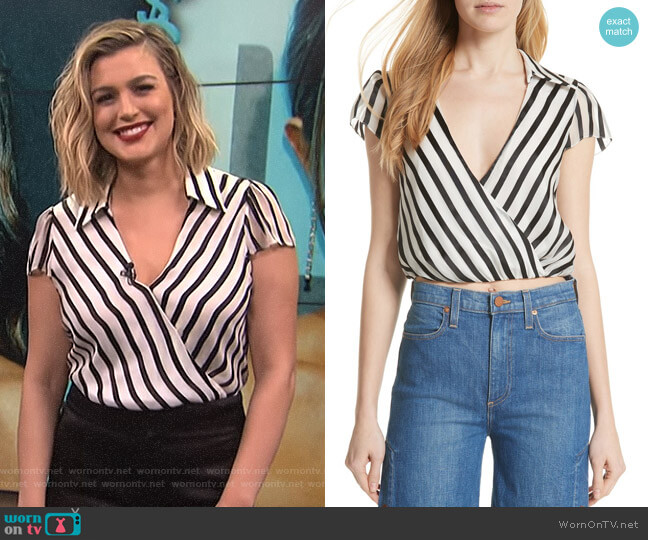 Alice + Olivia Dayer Drape Mock Wrap Blouse worn by Carissa Loethen Culiner on E! News
