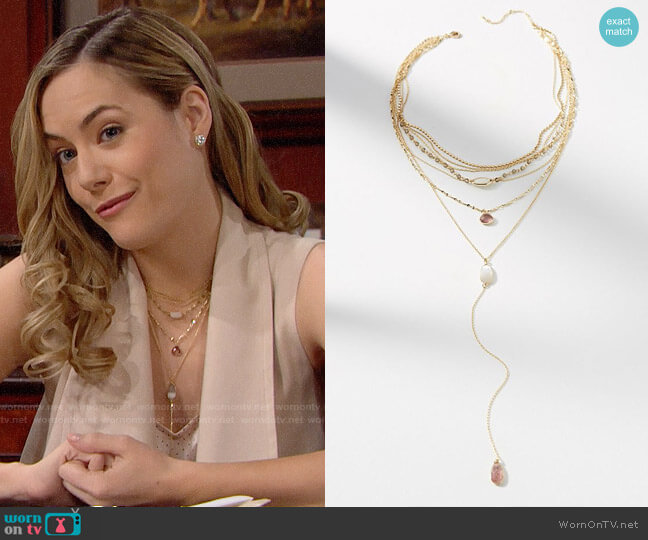 Logan Layered Y-Necklace from Anthropologie worn by Hope Logan (Annika Noelle) on The Bold and the Beautiful