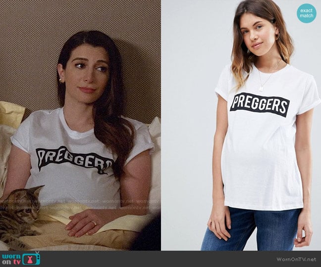 ASOS Maternity Preggers Slogan Tee worn by Aly Nelson (Nasim Pedrad) on New Girl