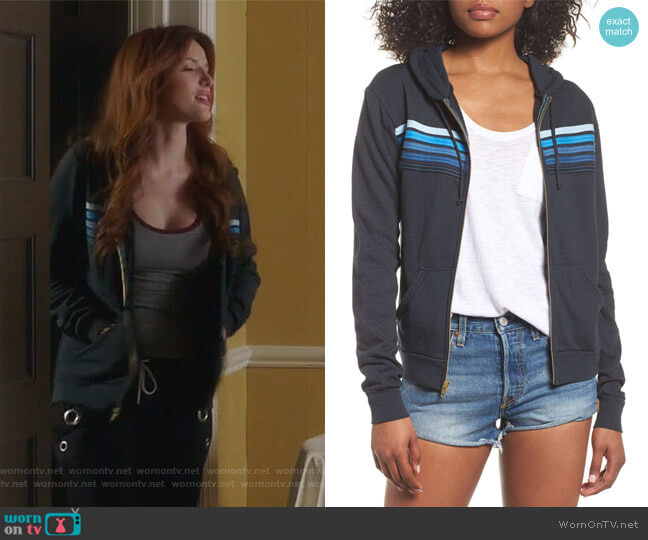 Aviator Nation 5-Stripe Zip Hoodie worn by Paige Townsen (Bella Thorne) on Famous in Love