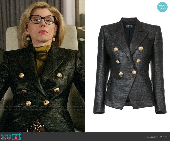 Balmain Crocodile Embossed Blazer worn by Diane Lockhart (Christine Baranski) on The Good Fight