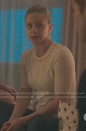 Betty’s white top with x’s on Riverdale
