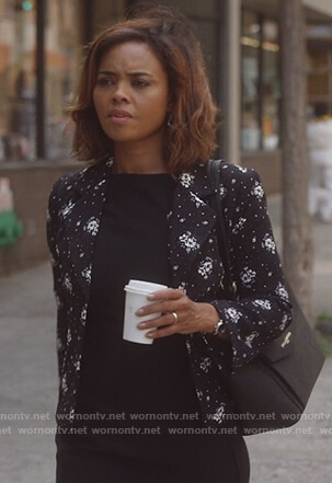 Jasmine’s black floral blazer on Instinct