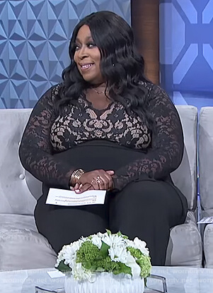 Loni’s black floral lace jumpsuit on The Real