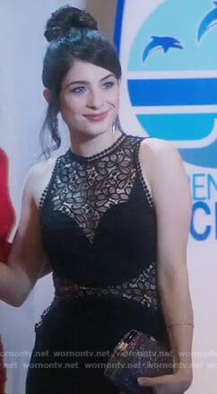 Alexis’s black sleeveless floral lace dress on Famous in Love