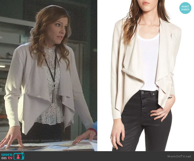 BlankNYC Drape Front Faux Suede Jacket worn by Charlotte Richards (Tricia Helfer) on Lucifer