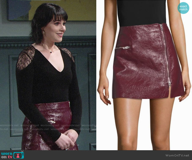Blank NYC Faux Patent Zip Mini Skirt worn by Tessa Porter (Cait Fairbanks) on The Young and the Restless