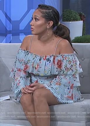 Adrienne’s blue ruffle off shoulder dress on The Real