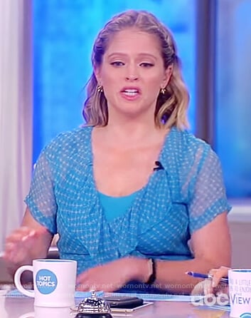 Sara’s blue printed wrap dress on The View