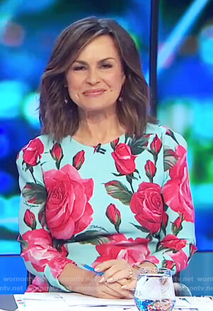 Lisa’s teal rose print dress on The Project