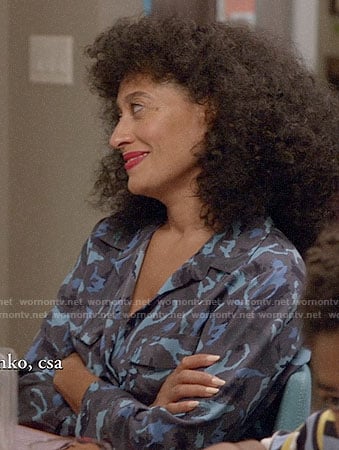 Rainbow’s blue camo print maxi shirtdress on Black-ish