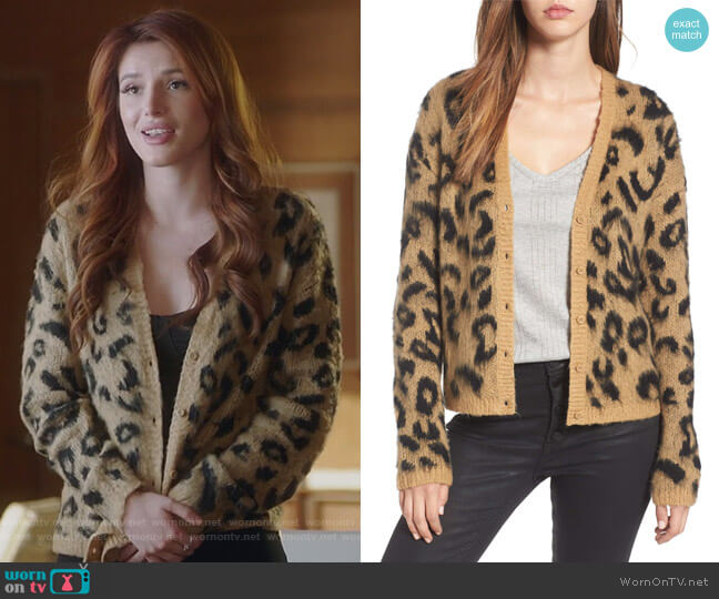 BP. Leopard Print Jacquard Cardigan worn by Paige Townsen (Bella Thorne) on Famous in Love