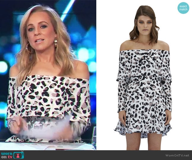 By Johnny. Latte Leopard Mini Flip Dress worn by Carrie Bickmore on The Project