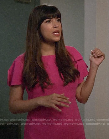 Cece’s pink ruffle sleeve shift dress on New Girl