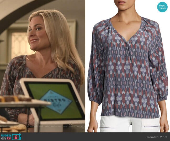 Joie Colby Kimono Ikat Print Silk Blouse worn by Stephanie Borden (Kylee Evans) on Good Witch