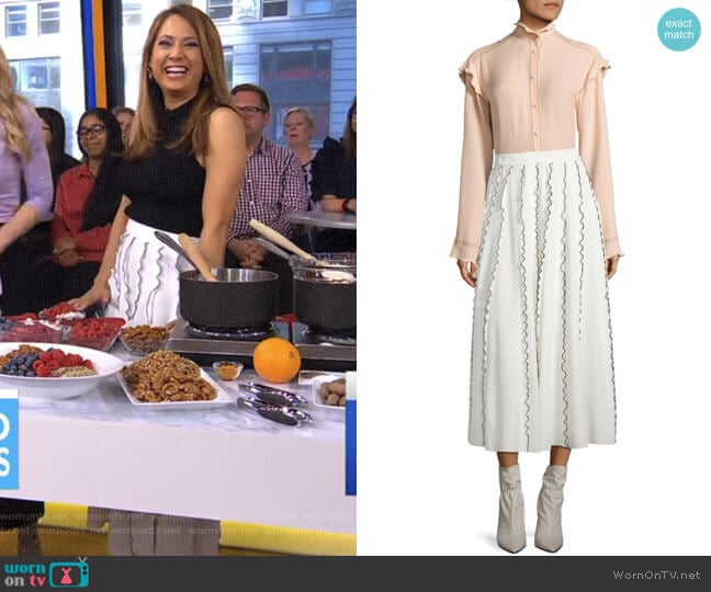 Derek Lam Ruffle Midi Skirt worn by Ginger Zee on Good Morning America
