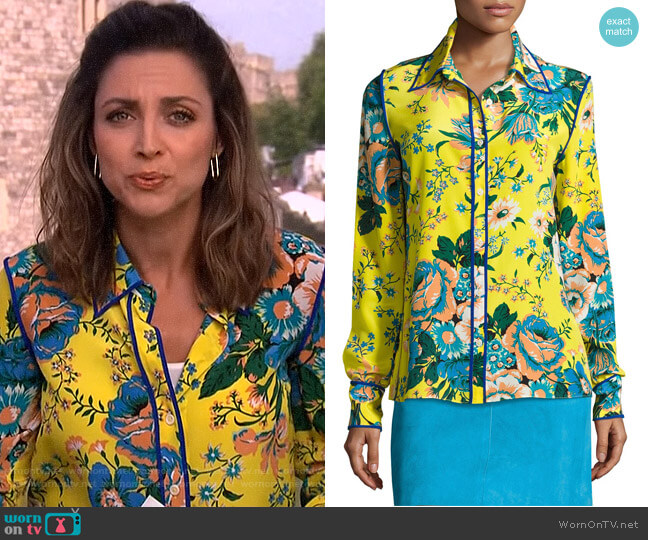 Diane von Furstenberg Floral-Print Long-Sleeve Silk Shirt worn by Paula Faris on The View