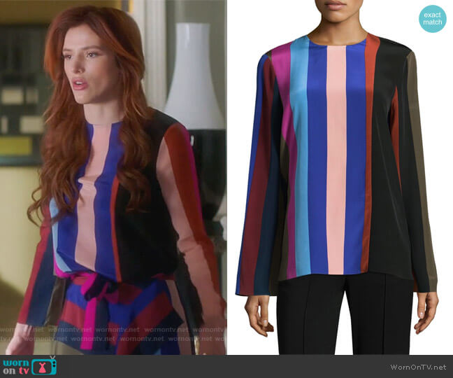 Diane von Furstenberg Printed silk-crepe top worn by Paige Townsen (Bella Thorne) on Famous in Love