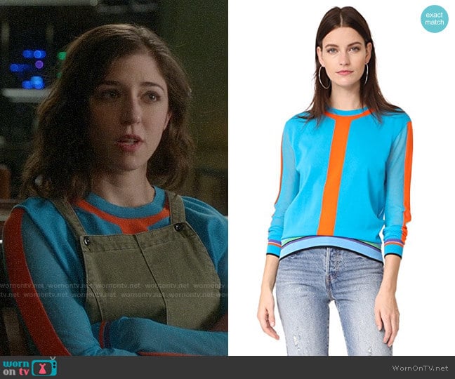Diane von Furstenberg Crew Neck Pullover in Azuro Combo worn by Cable McCrory (Annabelle Attanasio) on Bull