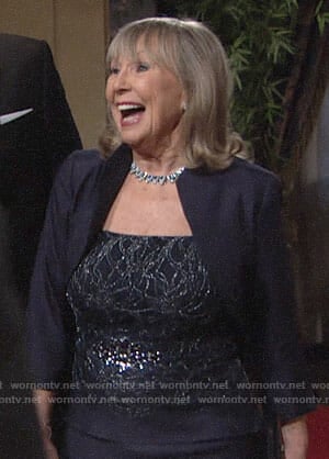 Dina’s navy gown and jacket on The Young and the Restless