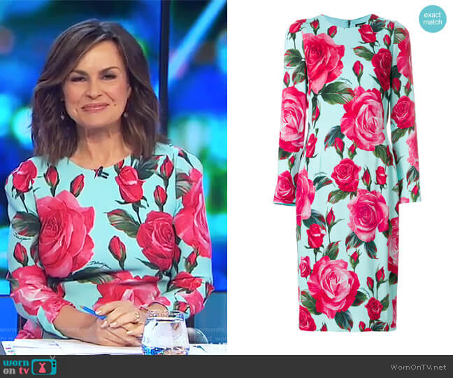 Dolce & Gabbana Large Rose Long Sleeved Shift Dress worn by Lisa Wilkinson on The Project
