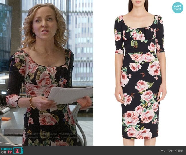 Dolce & Gabbana Rose Print Stretch Silk Dress worn by Marissa Morgan (Geneva Carr) on Bull