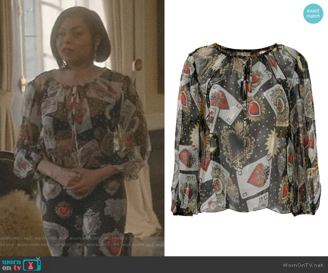 Dolce & Gabbana Playing Cards Print Blouse worn by Cookie Lyon (Taraji P. Henson) on Empire