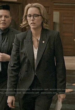 Elizabeth’s pinstripe suit on Madam Secretary