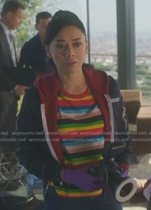 Ella’s rainbow striped t-shirt on Lucifer