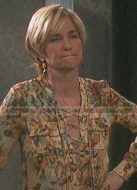 Eve’s printed lace-up top on Days of our Lives