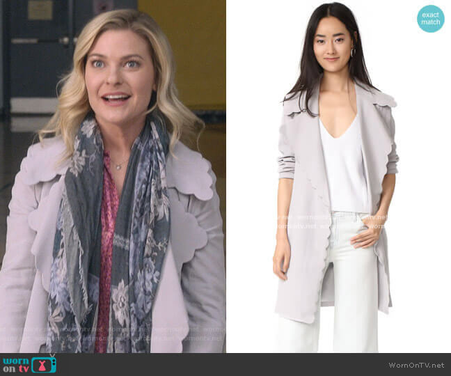 Club Monaco Frederrika Trench worn by Stephanie Borden (Kylee Evans) on Good Witch