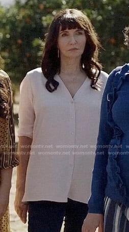 Gail’s blush v-neck button front blouse on Last Man on Earth