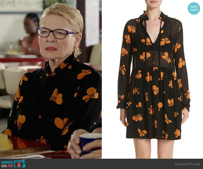 Ganni Fairfax Georgette Dress worn by Joan Short (Dianne Wiest) on Life in Pieces