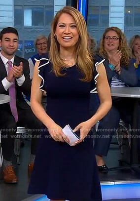 Ginger’s navy ruffled sleeve dress on Good Morning America