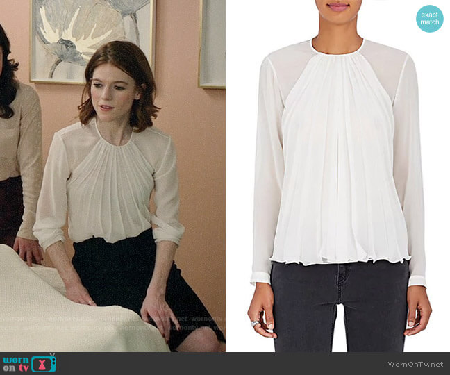 Giorgio Armani Pleated Mulberry Silk Blouse worn by Maia Rindell (Rose Leslie) on The Good Fight