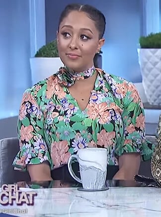 Tamera’s green floral print with choker applique on The Real