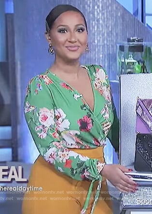 Adrienne’s green floral wrap bodysuit on The Real