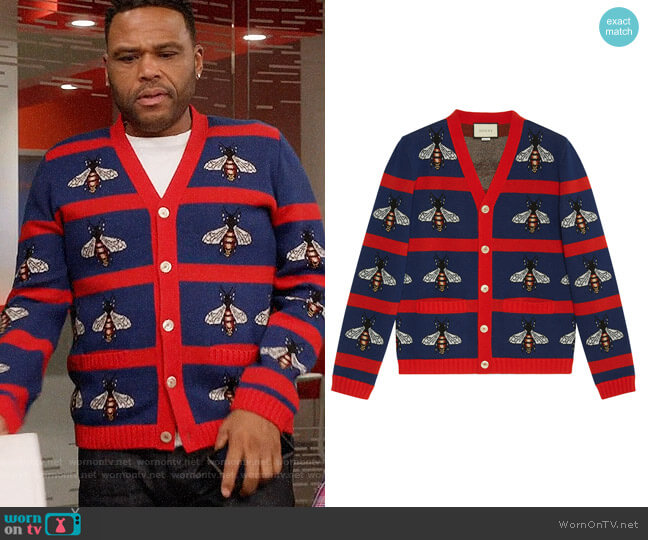 Gucci Bee Jacquard Wool Cardigan worn by Andre Johnson (Anthony Anderson) on Black-ish