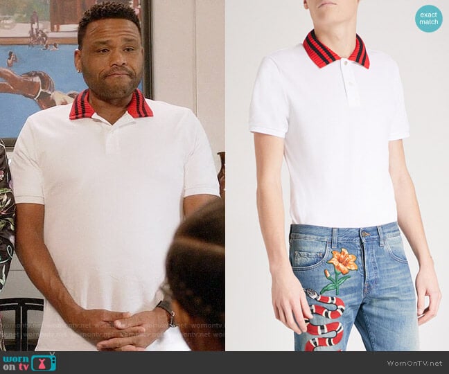 Gucci Striped Collar Polo Shirt worn by Andre Johnson (Anthony Anderson) on Black-ish