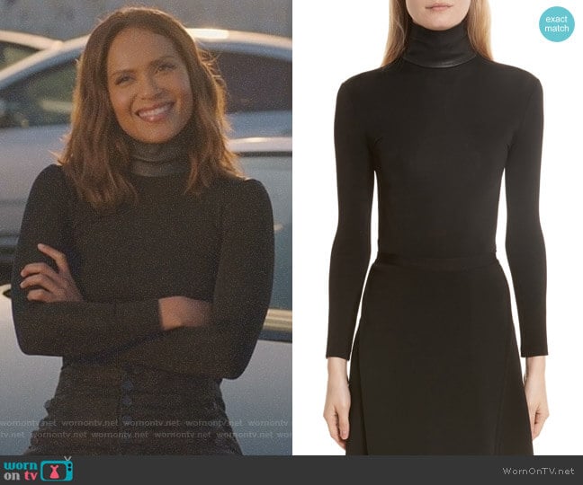 Helmut Lang Bondage Jersey Leather Neck Top worn by Mazikeen (Lesley-Ann Brandt) on Lucifer