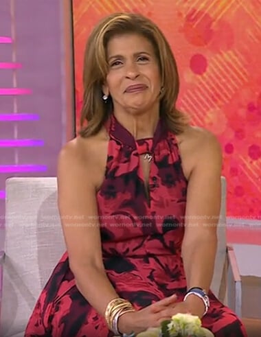 Hoda’s red floral keyhole dress on Today