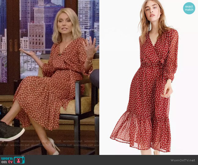 J.Crew Point Sur Faux-wrap Dress in Sparkle Floral worn by Kelly Ripa on Live with Kelly and Mark